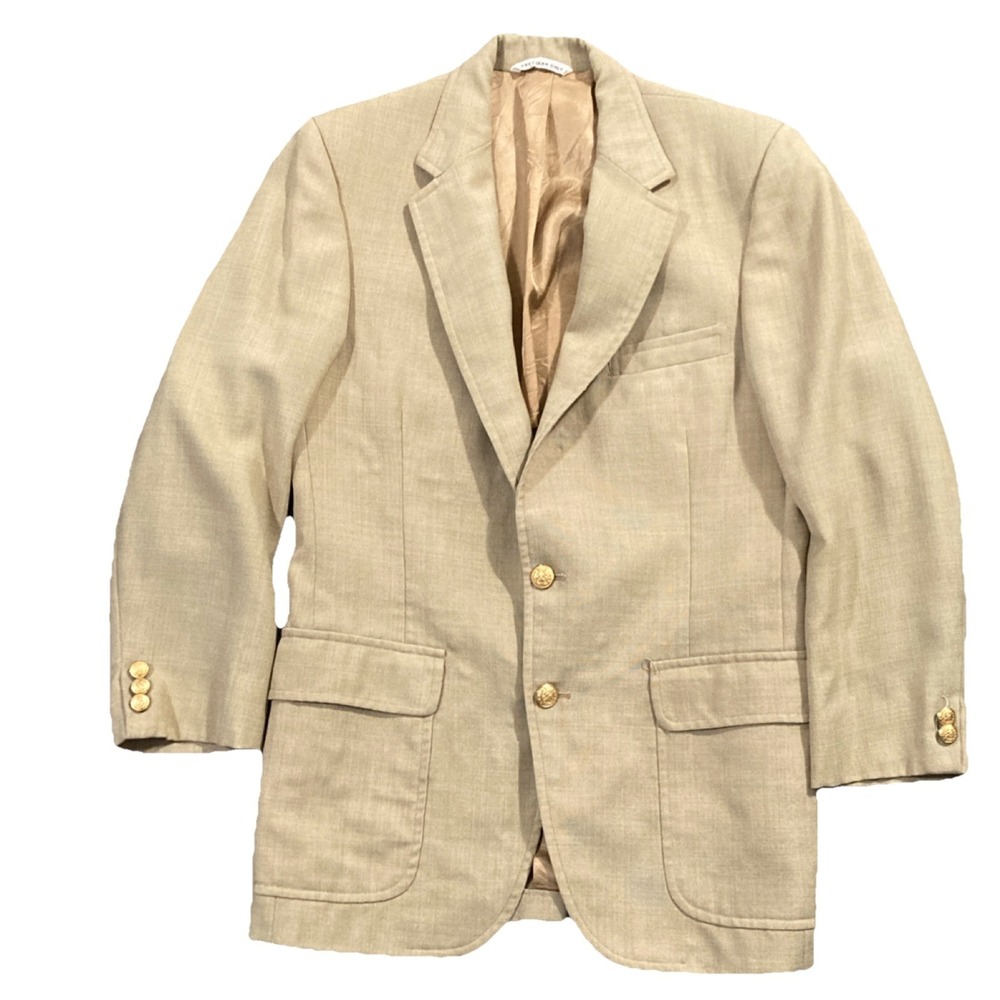 Men's Johnston & Murphy PBM Gold Button Blazer‎ Tan Preppy Sport Coat 40R
